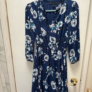 White House Black Market Navy Floral Asymmetrical Dress